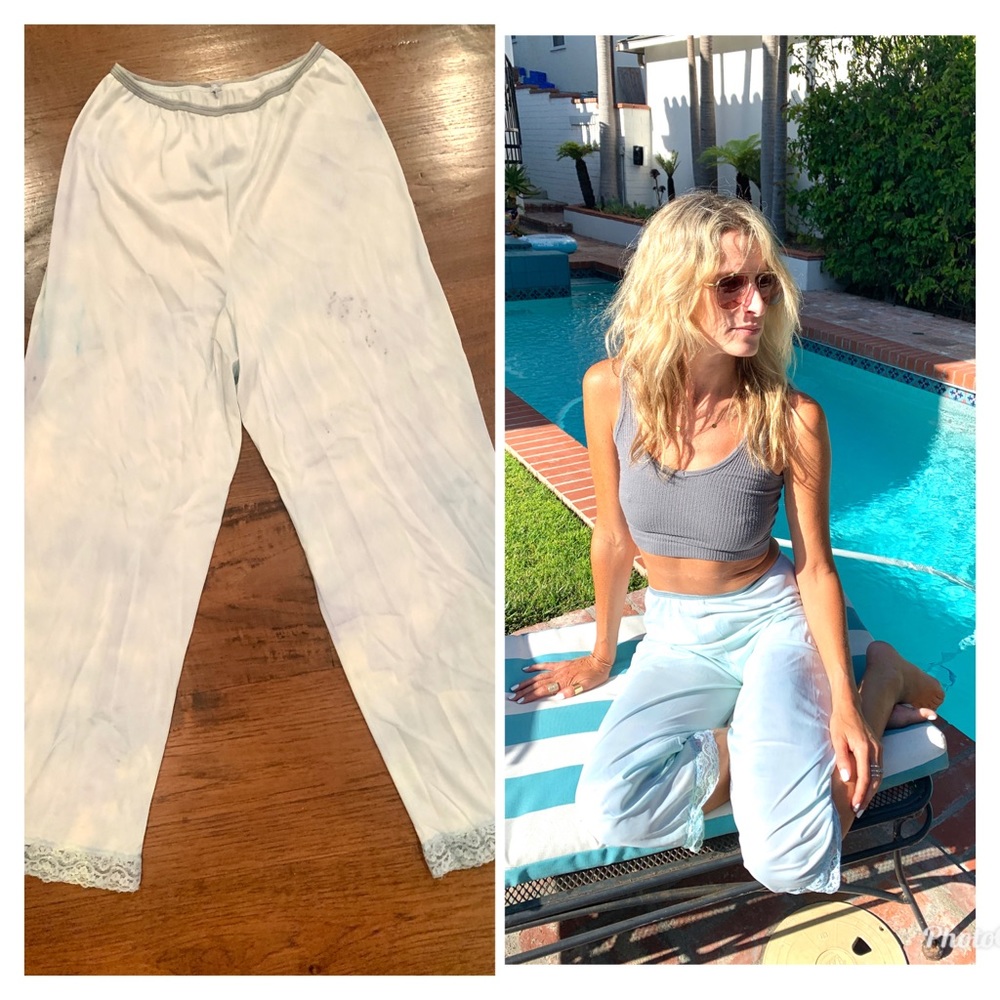 Tie dye pastel lounge pants lace trim poolside s